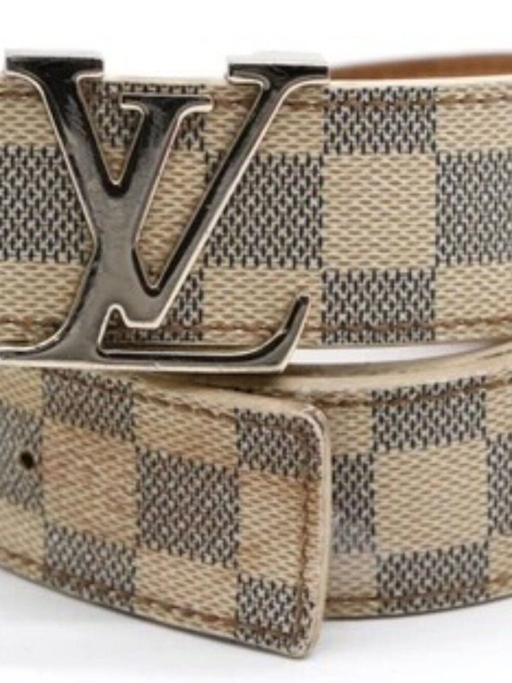 Louis Vuitton Damier Azur Canvas Leather Gold LV Initial Belt - 110cm